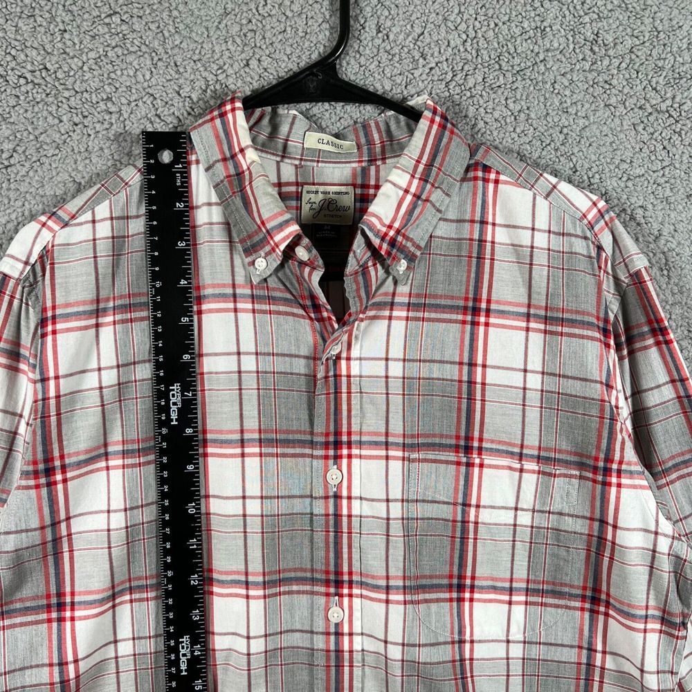 J Crew Shirt Mens Medium Red Gray Plaid Classic Casual Preppy‎ Button Down Adult - Picture 5 of 12